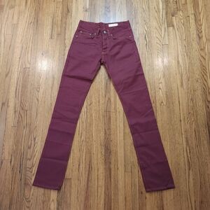 Gustin 594 Selvedge Twill Oxblood Denim Button Fly Skinny Jeans Size  27 × 34